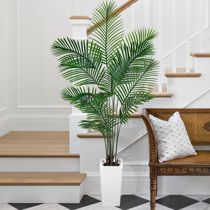 VIVATREES Palm Tree 6FT Artificial, 72in Tall Faux Palm Tree with 15.7 White Planter, Fake Potted Tree for Indoor & Outdoor Home Office Decor