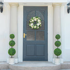 3FT/4FT Artificial Triple Ball Topiary Trees with Roman Style Vintage White Planter Pot, Outdoor Indoor Realistic Faux Shrubs Plants, Fake
