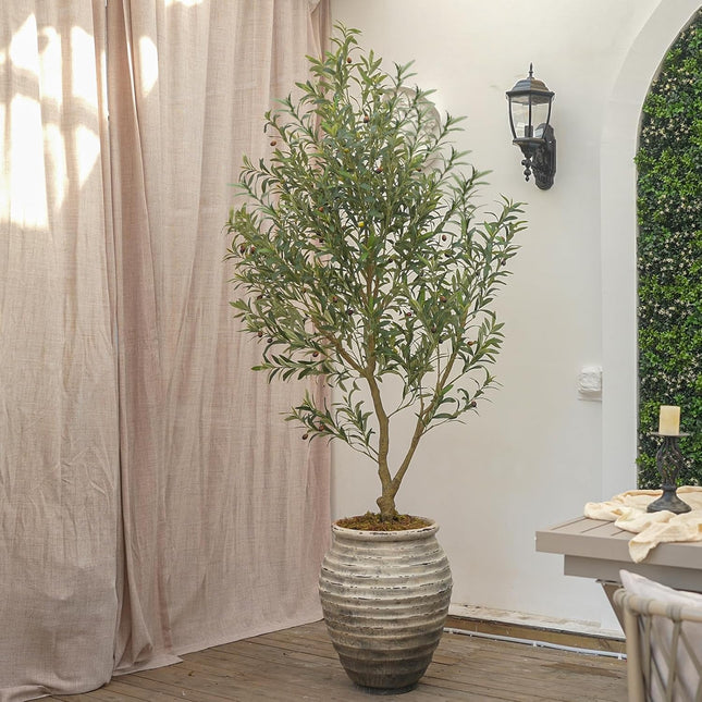 8FT Olive Tree Artificial Indoor, 96in Tall Faux Olive Tree with Pot, Fake Potted Tree with Fruits for Home Office Decor
