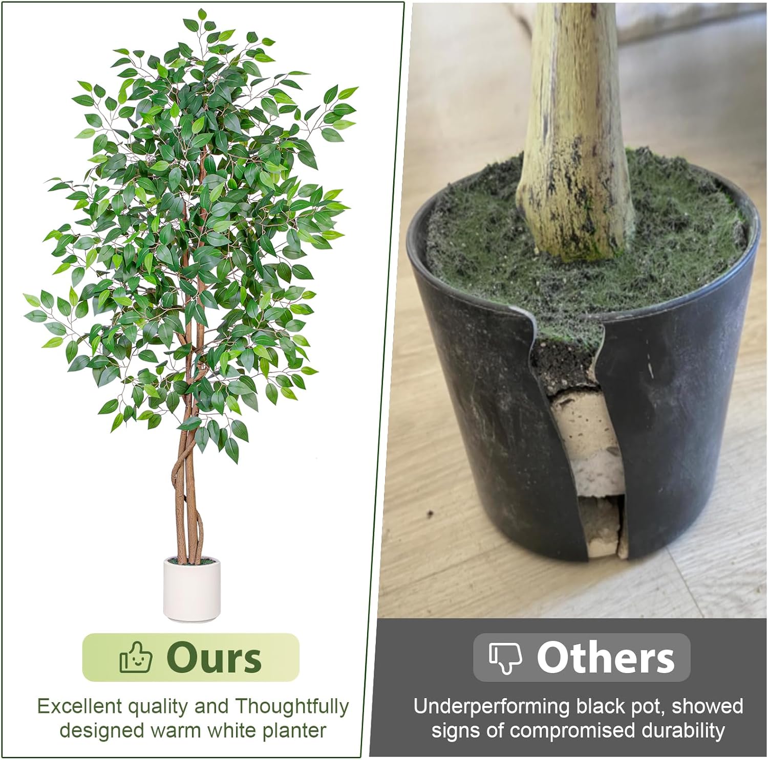 potted fake plants for living room 5FT Artificial Ficus Tree with White Planter