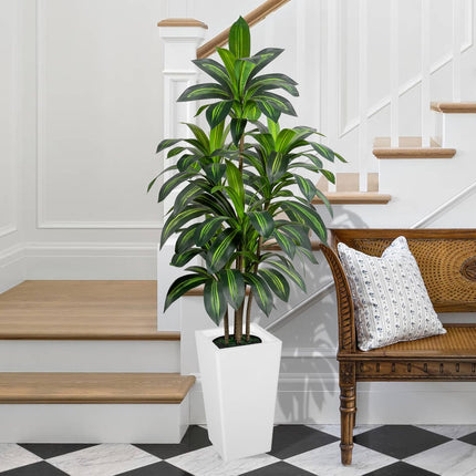 VIVATREES Dracaena Tree 5FT Artificial, 60in Tall Faux Dracaena Tree with 15.7 White Planter, Fake Potted Tree for Indoor & Outdoor Home Office Decor