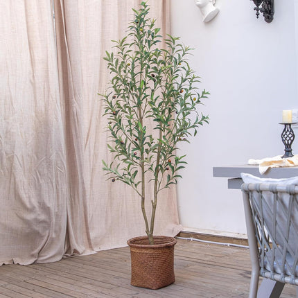 6FT Olive Tree Artificial Indoor, 72in Tall Faux Olive Tree with Pot, Fake Potted Tree with Fruits for Home Office Decor