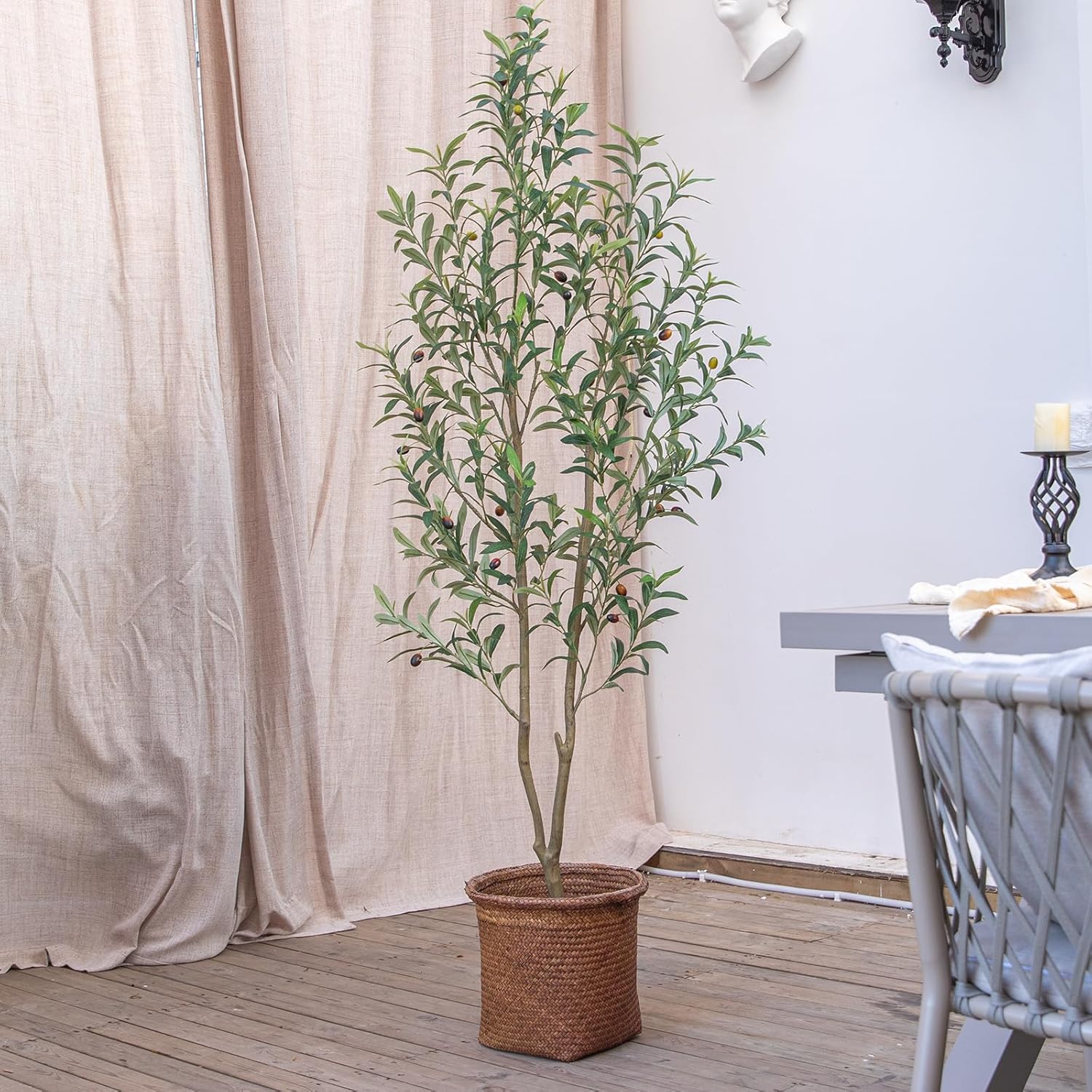 6FT Olive Tree Artificial Indoor, 72in Tall Faux Olive Tree in Black Pot, Fake Potted Tree with Fruits for Home Office Decor