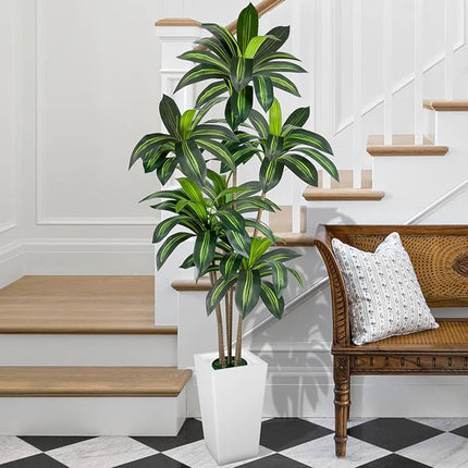 VIVATREES Dracaena Tree 6FT Artificial, 72in Tall Faux Dracaena Tree with 15.7 White Planter, Fake Potted Tree for Indoor & Outdoor Home Office Decor