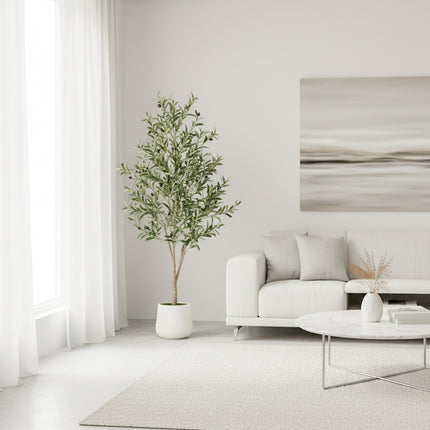 5/6/7/8FT Artificial Olive Tree Tall Faux Potted Plant with Natural Wood Trunk Lifelike Fruit Faux Tree for Home Office Decor