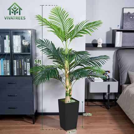 5FT Silk Island Golden Cane Palm Tree (Black Planter)