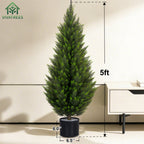 VIVATREES 2Pack 5ft Outdoor Artificial Cedar Topiary Trees, All-Weather Faux Pine for Home Porch Entryway Decor