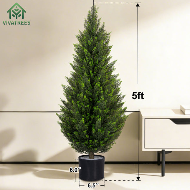 VIVATREES 2Pack 5ft Outdoor Artificial Cedar Topiary Trees, All-Weather Faux Pine for Home Porch Entryway Decor