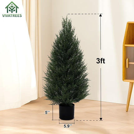 VIVATREES 2Pack 3ft Outdoor Artificial Cedar Topiary Trees, All-Weather Faux Pine for Home Porch Entryway Decor