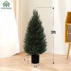 VIVATREES 2Pack 3ft Outdoor Artificial Cedar Topiary Trees, All-Weather Faux Pine for Home Porch Entryway Decor