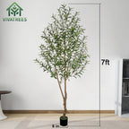 Artificial Olive Tree Tall Faux Silk Tree with White Tall Planter, with Natural Wood Trunk and Lifelike Fruits