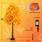 2 Pack 5FT Artificial Lighted Maple Tree with 96 LEDs, Fall Tree with Warm White Lights for Indoor Outdoor Autumn Halloween Thanksgiving Decor