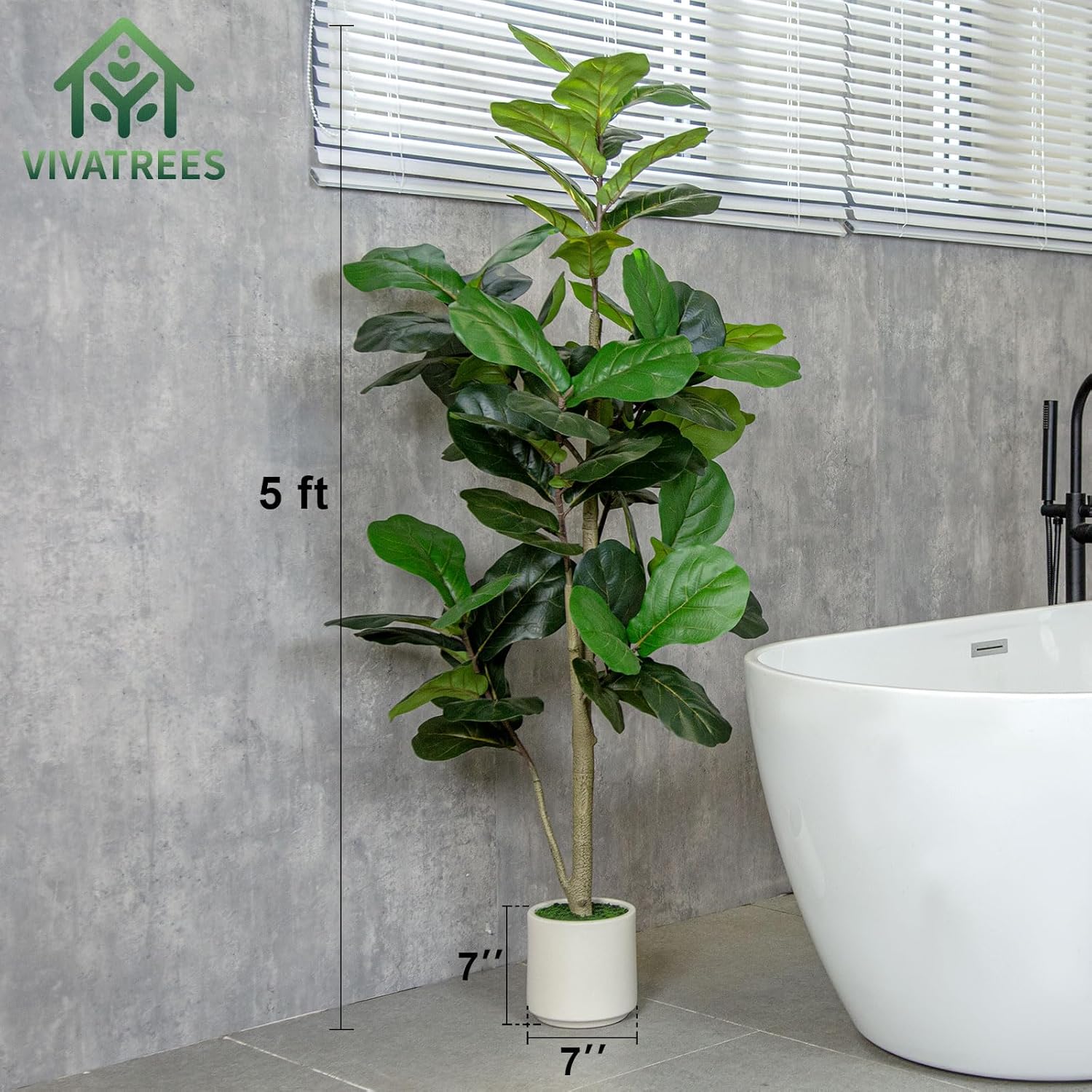 5FT/6FT Artificial Fiddle Leaf Fig Tree in White Planter  Faux IndoorOutdoor Floor Plant with Realistic Leaves for Home & Office Decor
