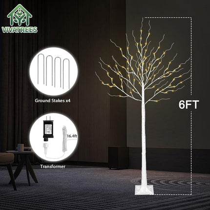 LED Birch Tree Lights, 6ft Trees with Warm White Lights, Outdoor Indoor Christmas Wedding Party Decor