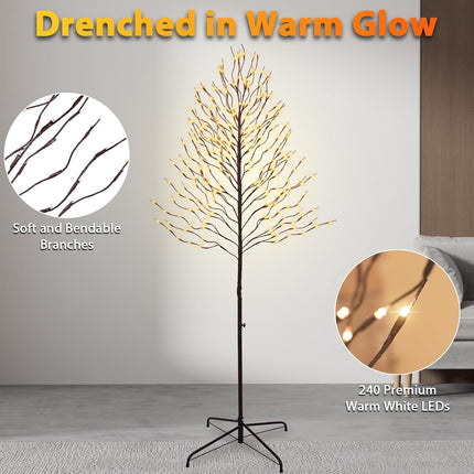 VIVATREES Twinkling Twig Trees, 6ft Lighted Branches with Warm White Fairy Lights, Indoor Outdoor Christmas & Wedding Decor (Brown Branch Star Trees)