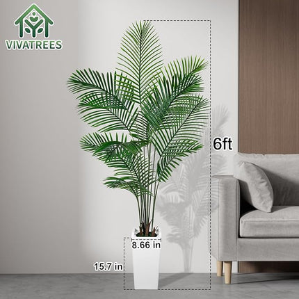 VIVATREES Palm Tree 6FT Artificial, 72in Tall Faux Palm Tree with 15.7 White Planter, Fake Potted Tree for Indoor & Outdoor Home Office Decor