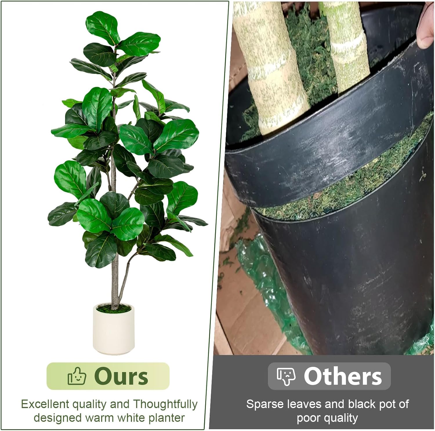 5FT/6FT Artificial Fiddle Leaf Fig Tree in White Planter  Faux IndoorOutdoor Floor Plant with Realistic Leaves for Home & Office Decor