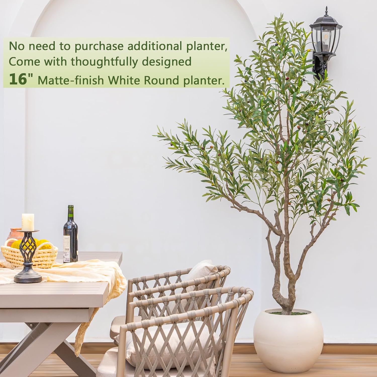 Olive Tree Artificial Indoor, 8FT Tall Faux Olive Tree with 18in Round White Planter, Artificial Plants with Natural Wood Trunk and Lifelike Fruits for Home Office Decor