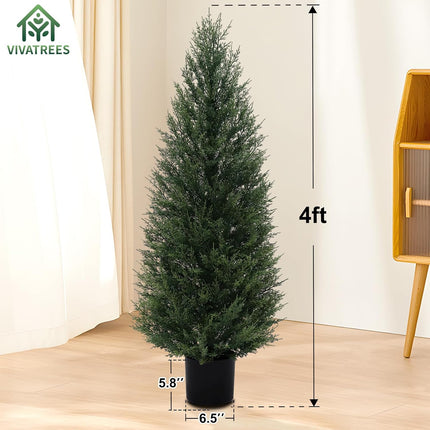 VIVATREES 2Pack 4ft Outdoor Artificial Cedar Topiary Trees, All-Weather Faux Pine for Home Porch Entryway Decor