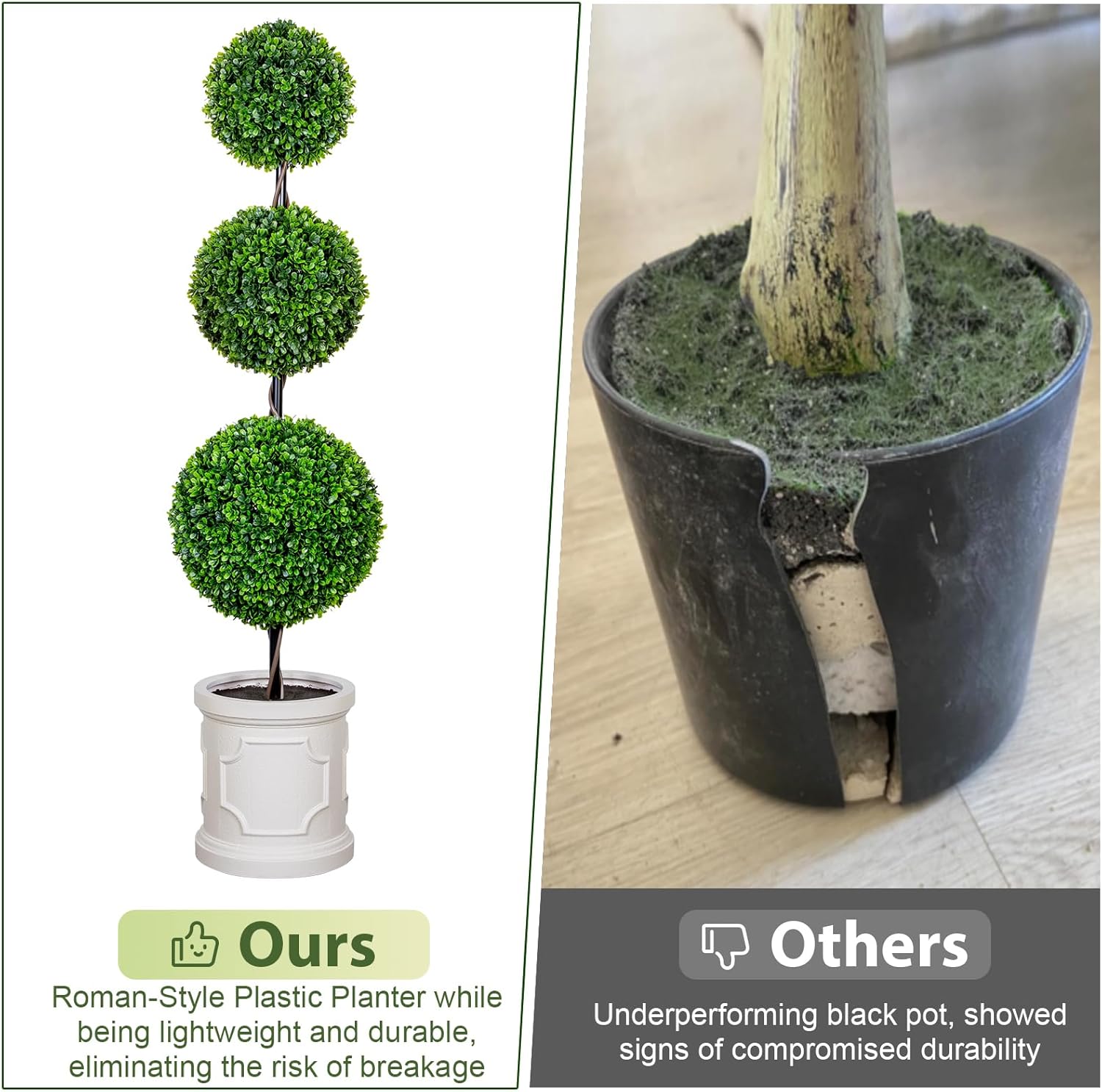 3FT/4FT Artificial Triple Ball Topiary Trees with Roman Style Vintage White Planter Pot, Outdoor Indoor Realistic Faux Shrubs Plants, Fake