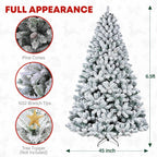 6.5' Snow Flocked Artificial Christmas Tree with Pine Cones, Metal Stand and Hinged Branches