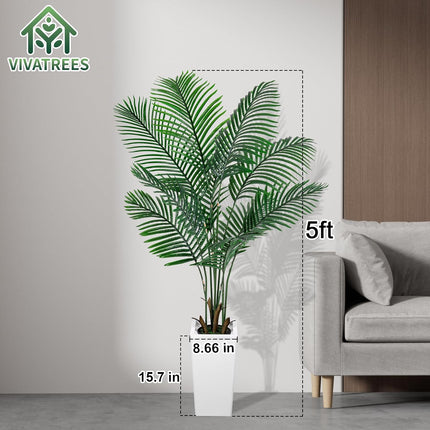 VIVATREES Palm Tree 5FT Artificial, 60in Tall Faux Palm Tree with 15.7 White Planter, Fake Potted Tree for Indoor & Outdoor Home Office Decor