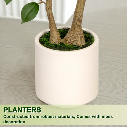 VIVATREES 3ft Artificial Camellia Tree 2 Pack, 36'' Tall Faux Camellia Plant with White Flowers, UV Resistant Indoor Outdoor Fake Tree with White Planter Pot Included for Home Patio Wedding Decor