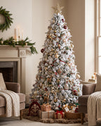 7.5' Woodland Flocked Pine Artificial Christmas Tree with 450 Warm White & Color LED Lights