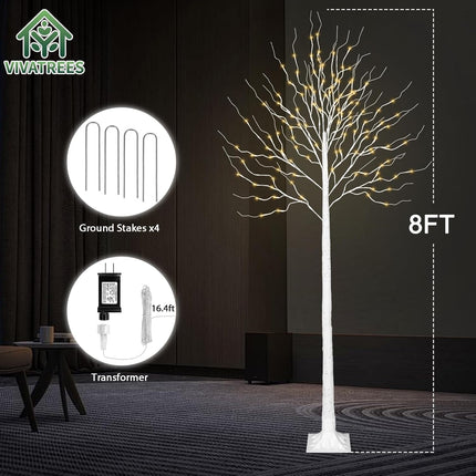 LED Birch Tree Lights, 8ft Trees with Warm White Lights, Outdoor Indoor Christmas Wedding Party Decor