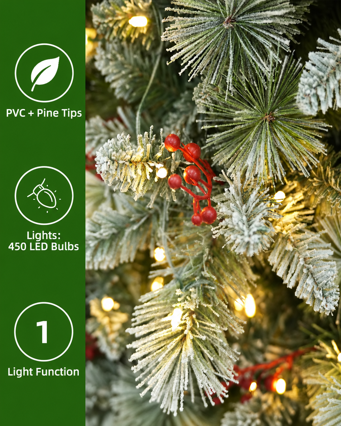 7.5 ft Silverplume Pre-Lit Lightly Flocked Pine Christmas Tree with 450 Warm White Led