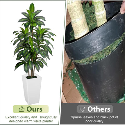 VIVATREES Dracaena Tree 5FT Artificial, 60in Tall Faux Dracaena Tree with 15.7 White Planter, Fake Potted Tree for Indoor & Outdoor Home Office Decor