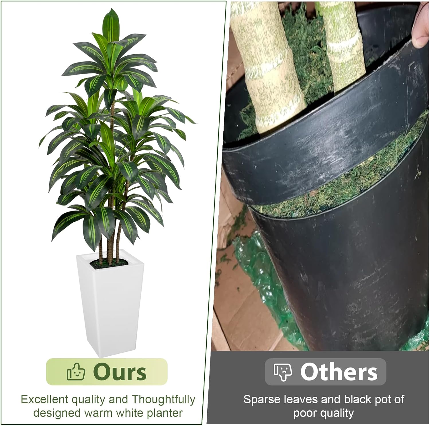 VIVATREES Dracaena Tree 5FT Artificial, 60in Tall Faux Dracaena Tree with 15.7 White Planter, Fake Potted Tree for Indoor & Outdoor Home Office Decor