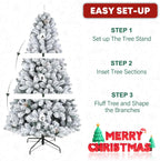 6.5' Snow Flocked Artificial Christmas Tree with Pine Cones, Metal Stand and Hinged Branches