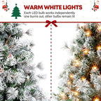 VIVATREES 6.5'/7.5'/9' Snow Flocked Prelit Christmas Tree with Pine Cones, Warm White Lights, Metal Stand and Hinged Branches