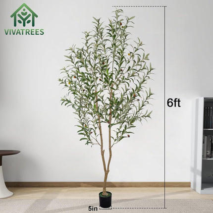 6FT Olive Tree Artificial Indoor, 72in Tall Faux Olive Tree with Pot, Fake Potted Tree with Fruits for Home Office Decor