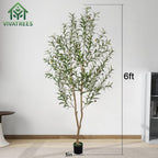 6FT Olive Tree Artificial Indoor, 72in Tall Faux Olive Tree in Black Pot, Fake Potted Tree with Fruits for Home Office Decor