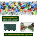 12' Snow Flocked Christmas Garland with 100 Multicolor LED Lights, Pinecones & Red Berries, Prelit Artificial Christmas Garland, Battery Operated with Timer