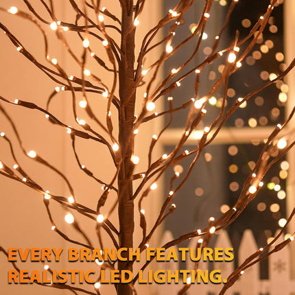 VIVATREES Twinkling Twig Trees, 6ft Lighted Branches with Warm White Fairy Lights, Indoor Outdoor Christmas & Wedding Decor (Brown Branch Star Trees)