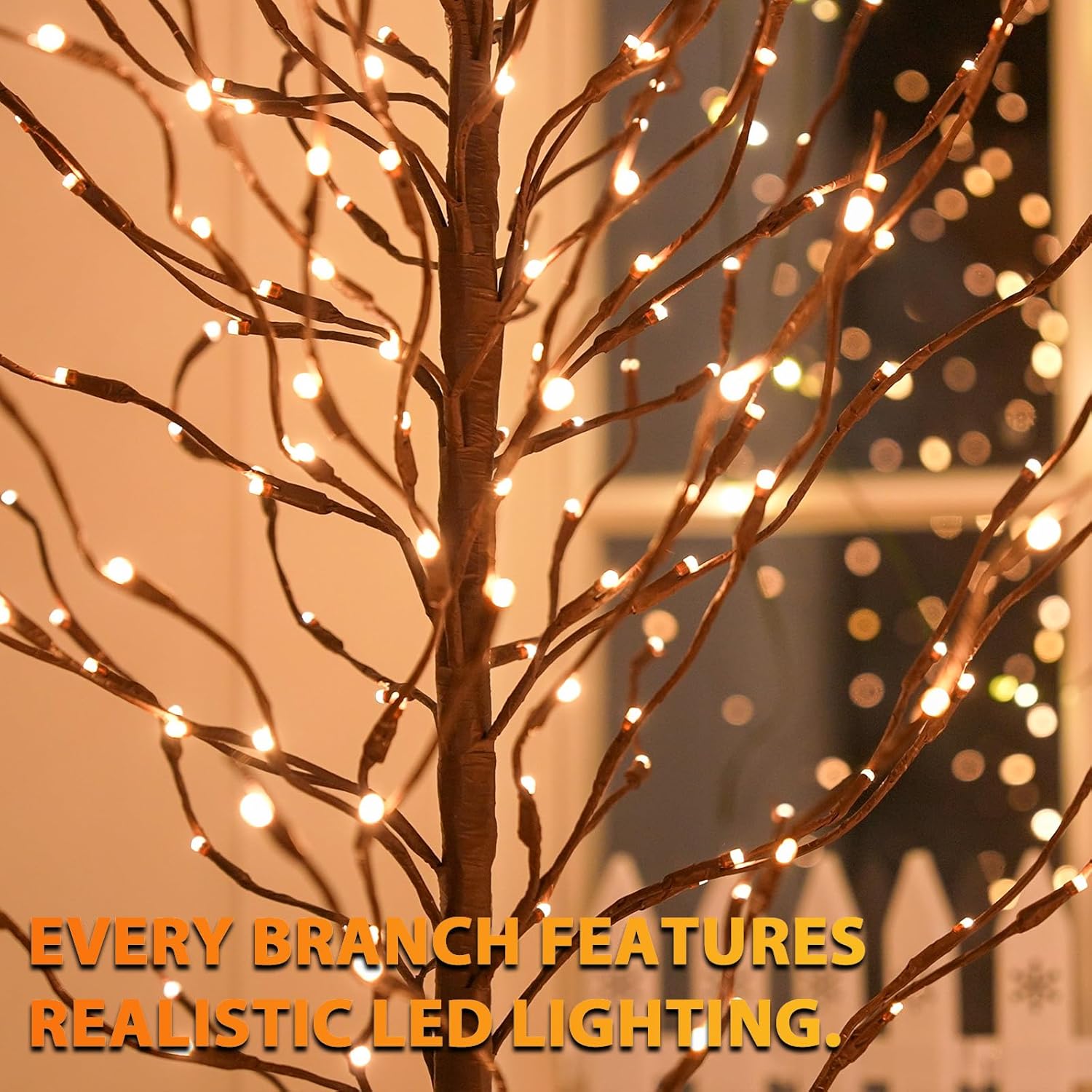 VIVATREES Twinkling Twig Trees, 6ft Lighted Branches with Warm White Fairy Lights, Indoor Outdoor Christmas & Wedding Decor (Brown Branch Star Trees)
