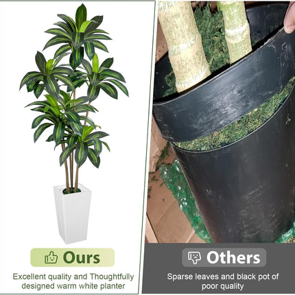 VIVATREES Dracaena Tree 6FT Artificial, 72in Tall Faux Dracaena Tree with 15.7 White Planter, Fake Potted Tree for Indoor & Outdoor Home Office Decor