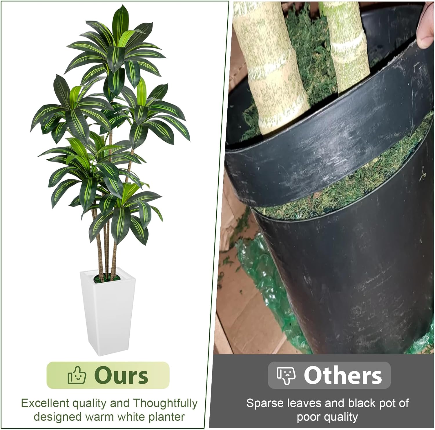 VIVATREES Dracaena Tree 6FT Artificial, 72in Tall Faux Dracaena Tree with 15.7 White Planter, Fake Potted Tree for Indoor & Outdoor Home Office Decor