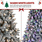 Vivatrees 6.5'/7.5'/9' Prelit Snow Flocked Christmas Tree with Pine Cones and Berries, Color Changing LED Lights, Branch Tips, Metal Stand and Hinged Branches, 10 Color Modes