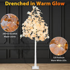 6FT 120LED Artificial Lighted White Maple Tree, Tall Tree with Dual-Tone Lights (Cold & Warm White) Thanksgiving, Christmas, Autumn Harvest Outdoor Indoor Home Decor