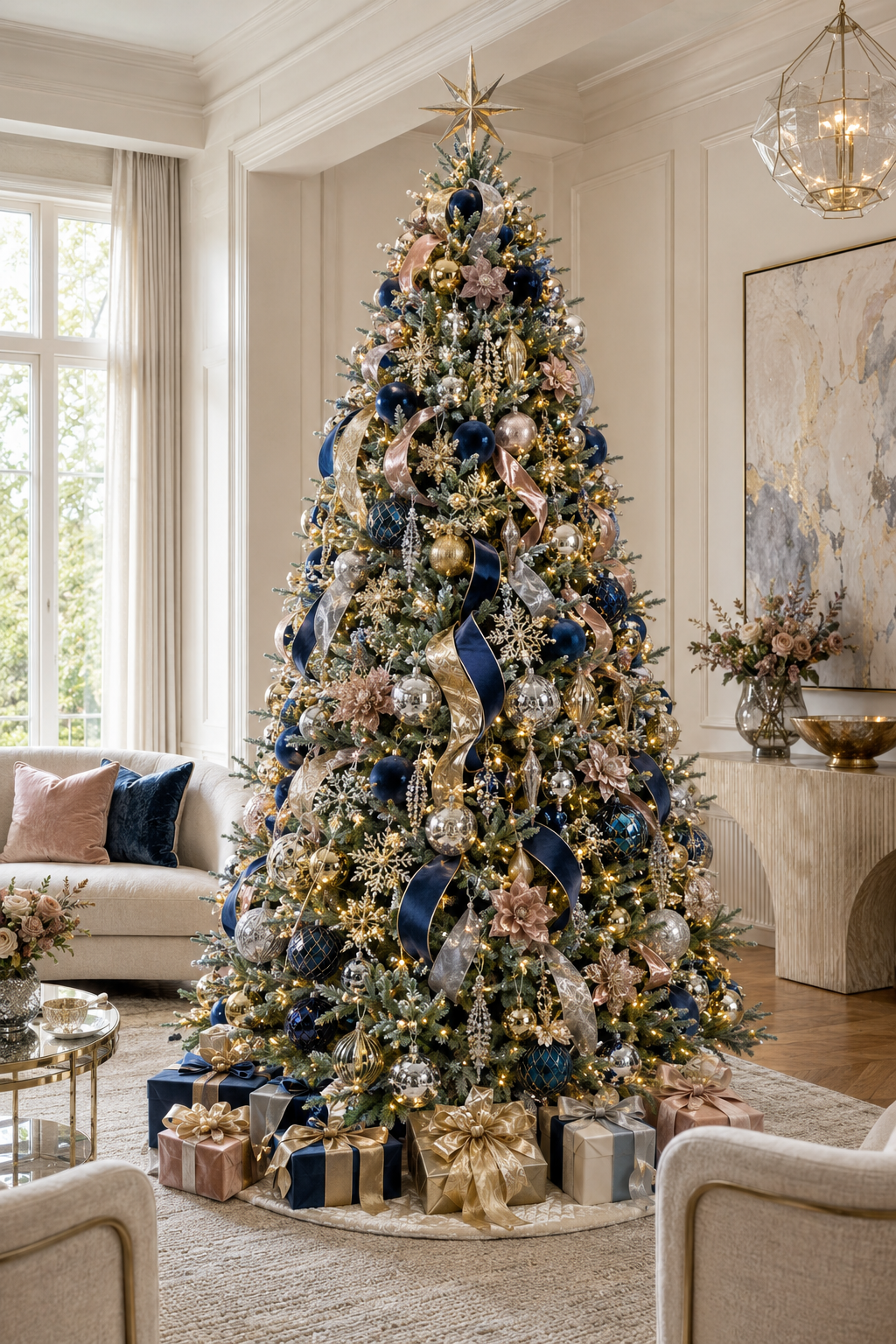 7.5' FirstSnow Light Flocked Fir Artificial Christmas Tree with 450 Warm White LED Lights