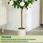 VIVATREES 5ft Artificial Camellia Tree, 60'' Tall Faux Camellia Plant with White Flowers, UV Resistant Indoor Outdoor Fake Tree with White Planter Pot Included for Living Room Patio Wedding Decor