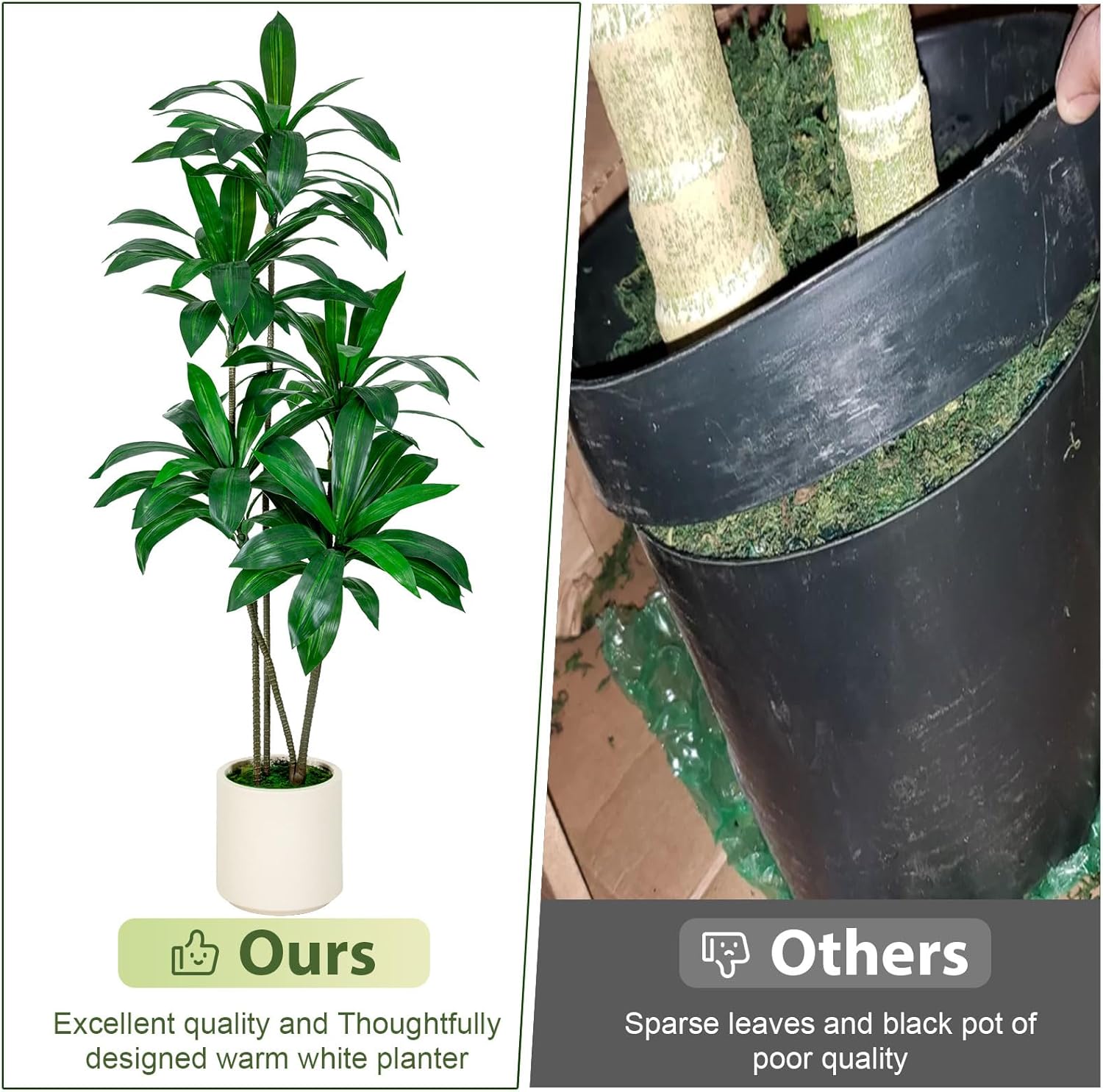 5FT/6FT Artificial Dracaena Tree in White Planter Faux Plant with Realistic Wood Trunk & Lifelike Leaves for Home & Office Decor, Green