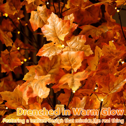 2 Pack 5FT Artificial Lighted Maple Tree with 96 LEDs, Fall Tree with Warm White Lights for Indoor Outdoor Autumn Halloween Thanksgiving Decor