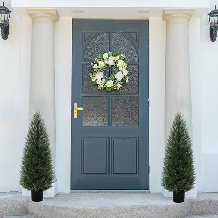 VIVATREES 2Pack 4ft Outdoor Artificial Cedar Topiary Trees, All-Weather Faux Pine for Home Porch Entryway Decor