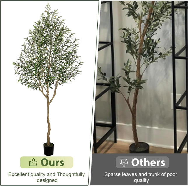 8FT Olive Tree Artificial Indoor, 96in Tall Faux Olive Tree with Pot, Fake Potted Tree with Fruits for Home Office Decor