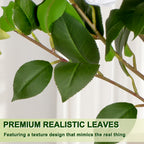 VIVATREES 3ft Artificial Camellia Tree 2 Pack, 36'' Tall Faux Camellia Plant with White Flowers, UV Resistant Indoor Outdoor Fake Tree with White Planter Pot Included for Home Patio Wedding Decor